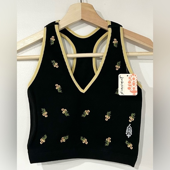 Free People Tops - NWT Free People Movement Free Throw Embroidered Crop Tank in Black Floral S